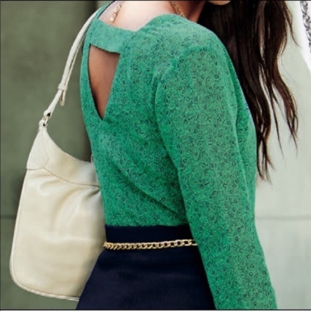 Cabi Bountiful Blouse Women’s Long Sleeve Green Sheer Floral V-neck